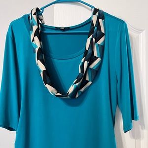 Notations Women’s Teal Work Blouse w/scarf L